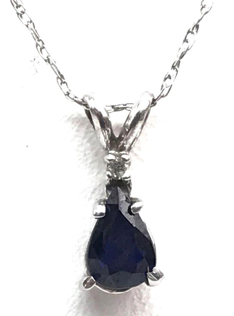 10k White Gold Dark Blue Sapphire Pendant and Chain (1 of 3)