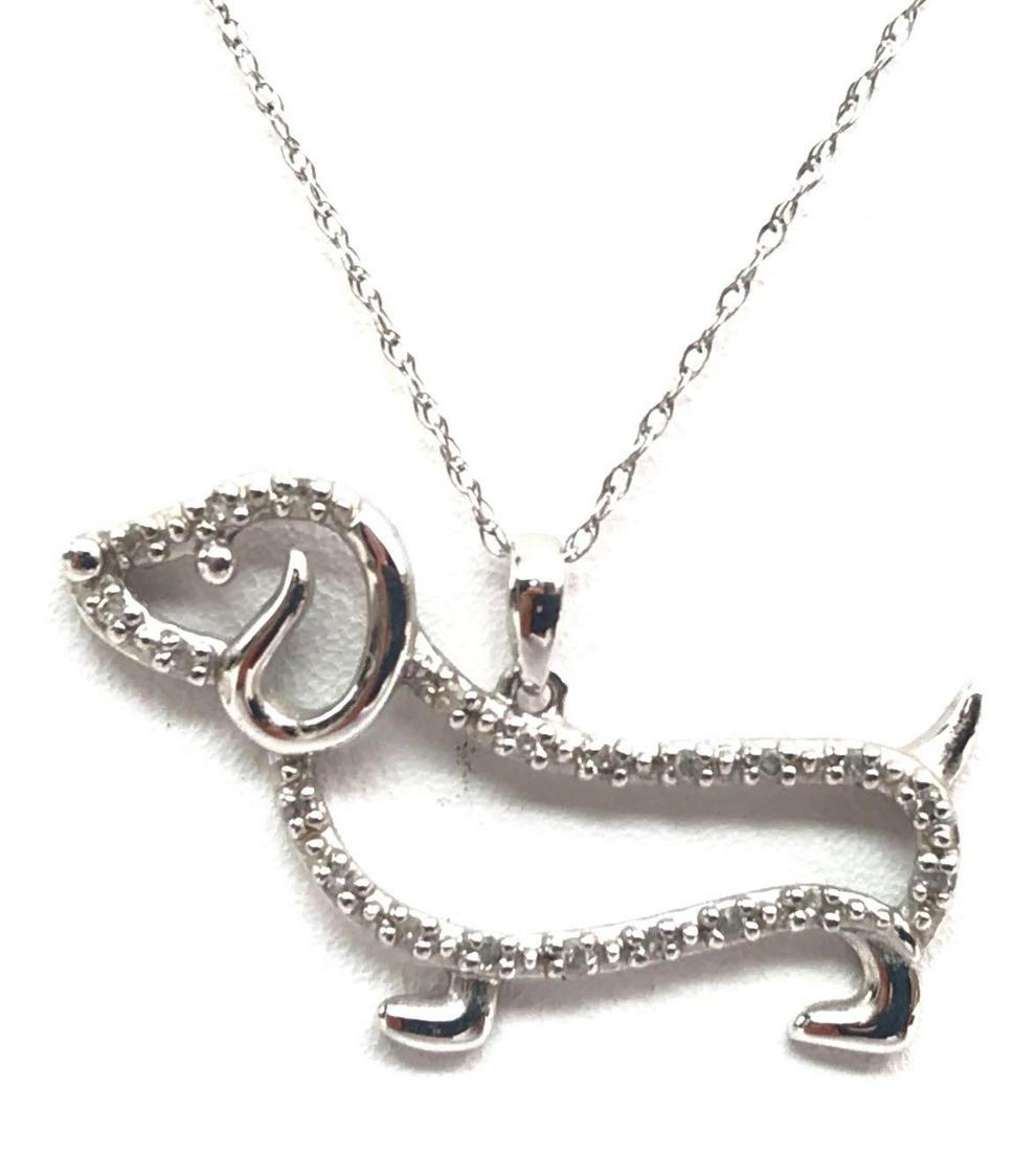 10k White Gold and Diamond Dachshund Pendant and Chain (1 of 3)