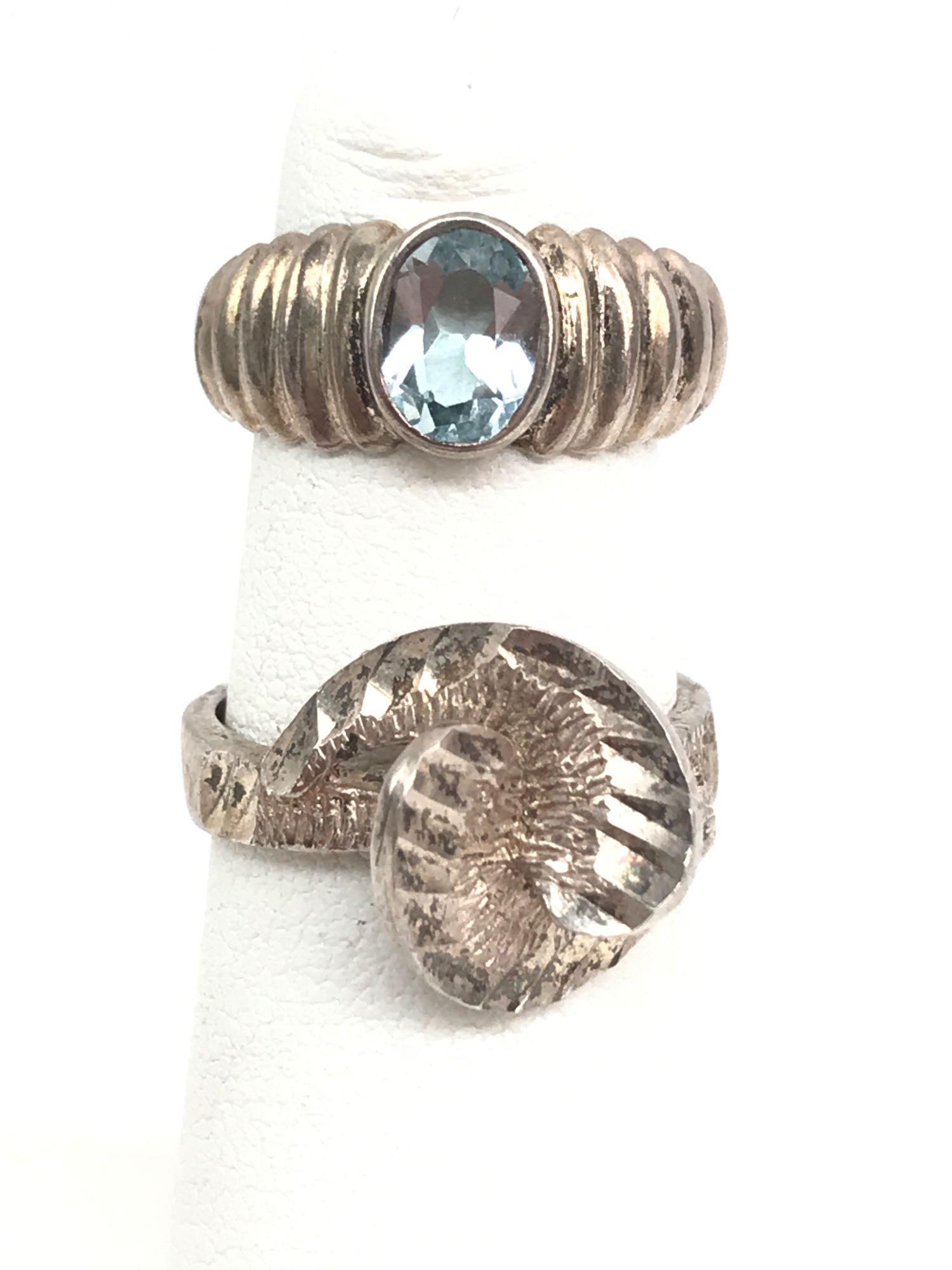 Lot of 2 : Sterling Silver Rings - Blue Topaz and (1 of 3)