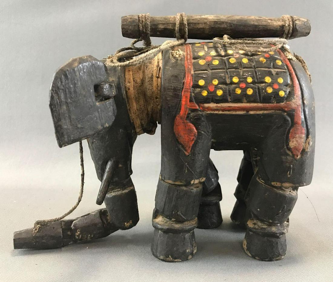 Antique Hand-carved Wooden Elephant Marionette Puppet: Made in India. Body is approximately 9 x 3 1/4 x 6 1/2 inches