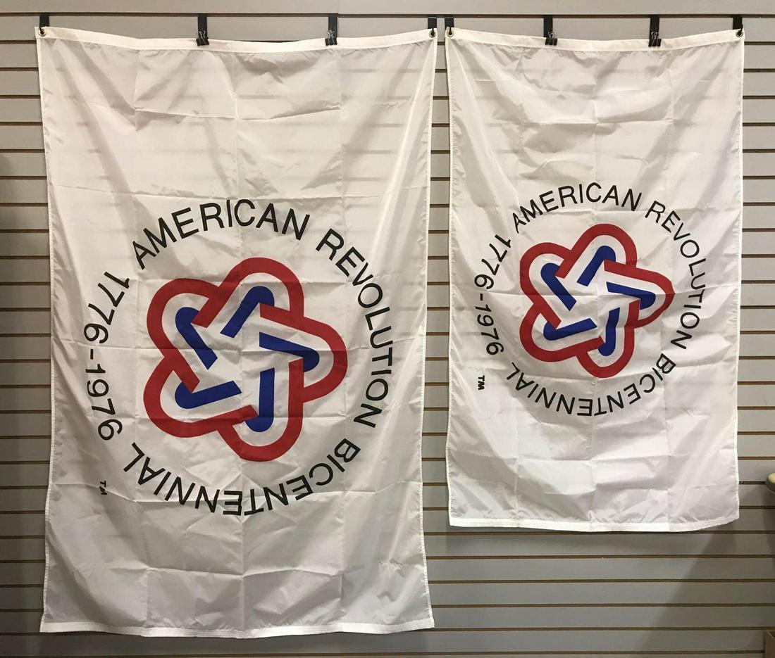 Group of 2: American Revolution Bicentennial flags: Larger nylon flag measures 46 1/2 x 70 inches