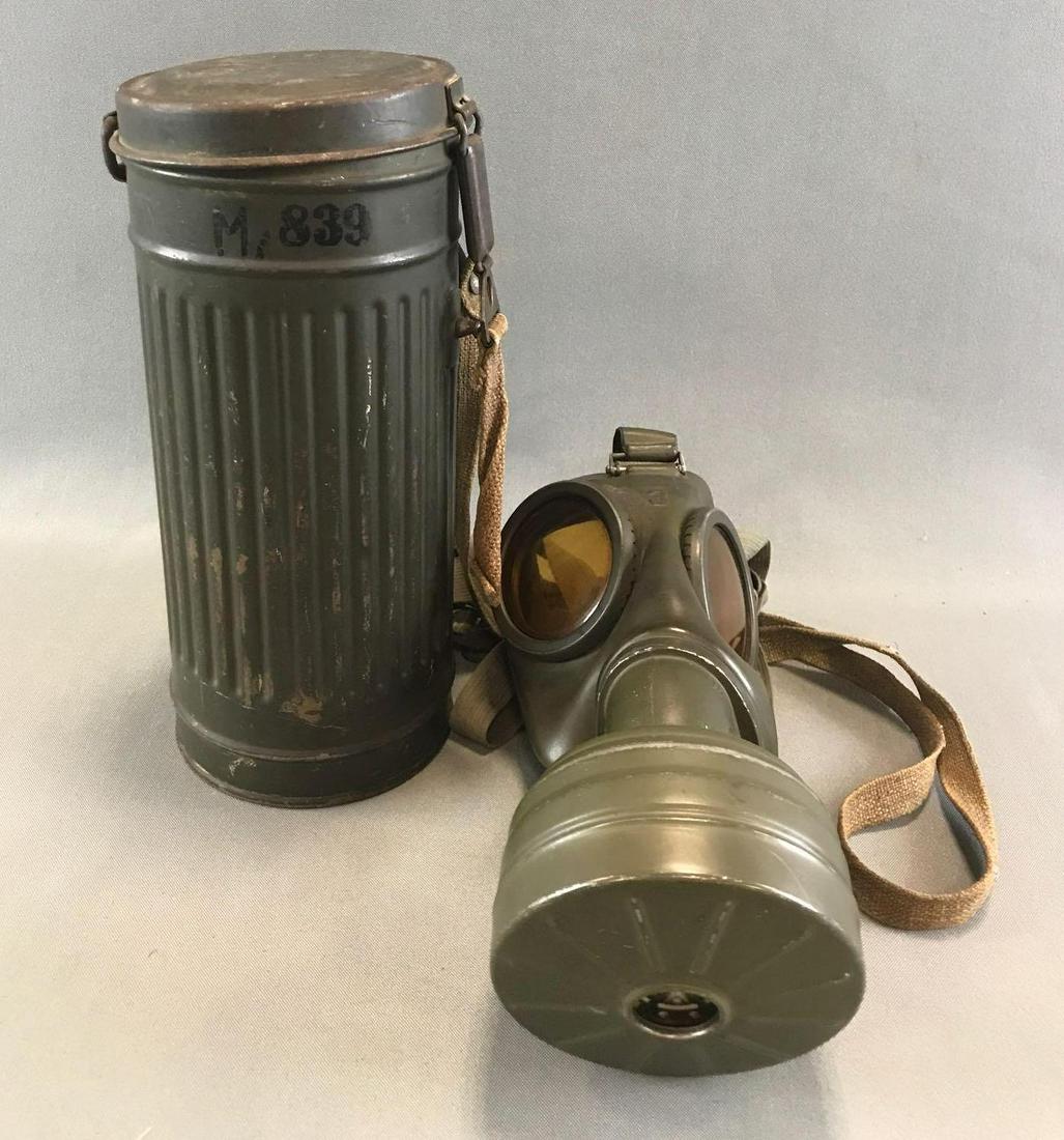 WWII German Gas Mask with Canister: Canister measures 5 1/4 x 11 1/2 inches