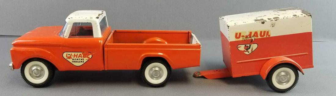Vintage Nylint Metal U-Haul Truck and Trailer: 13 inch Nylinttruck; used condition - some wear