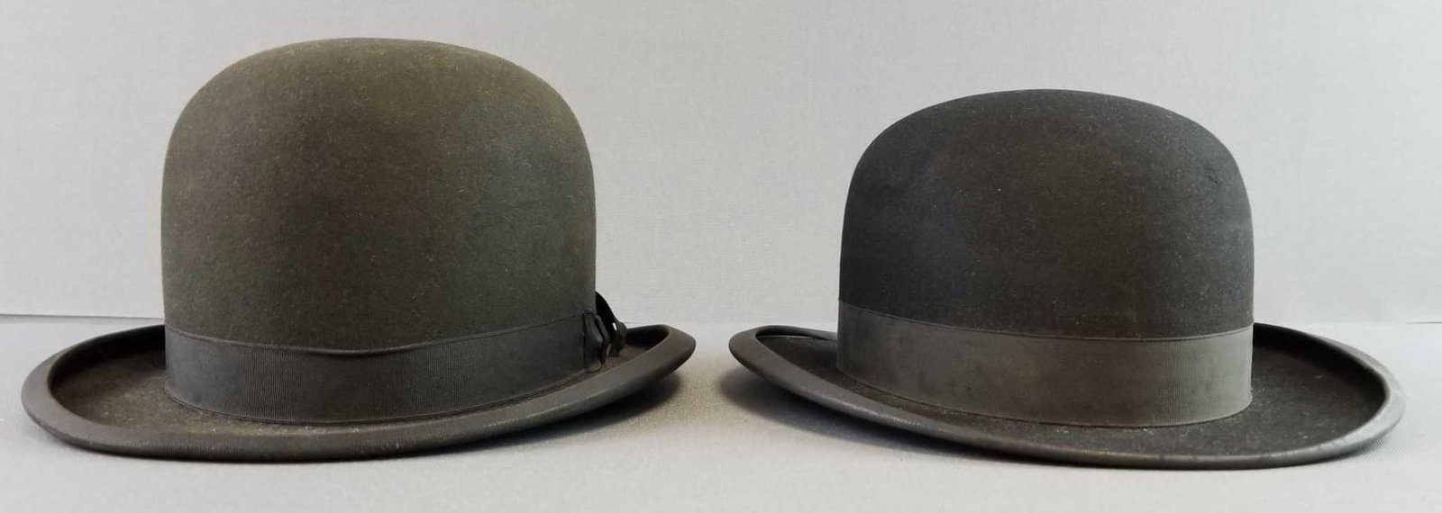 Lot of 2: Vintage Bowler Hats: Lot includes: "John B Stetson Co, Grand Prize 1900 Paris" size 7; "A C Carlson, Princeton IL" size 7 1/4. Both in very nice condition