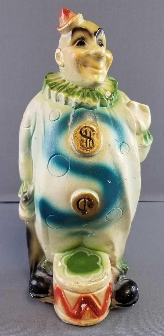 Vintage Carnival Chalkware Clown Bank: 12 1/2 inches tall - some chips