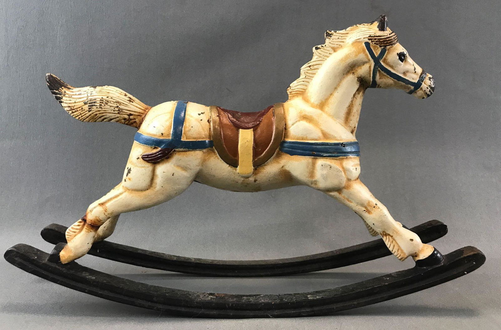 Vintage Cast Iron Rocking Horse Figure: 15 1/4 x 4 x 10 1/4 inches - unmarked