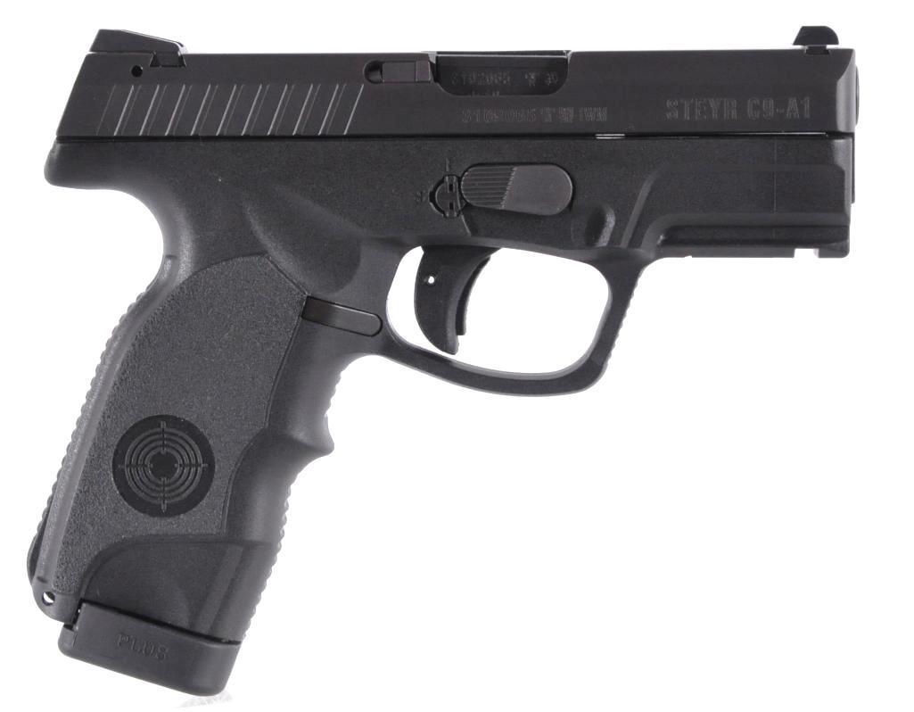 Steyr Mannlicher Austria Styer C9 A1 9mm Semi Auto: Serial Number 3102065, Steyr Mannlicher Austria 9X19 new in box 2 15 round magazines with Carbon Fiber outside the belt holster. Appears unfired, 99% condition