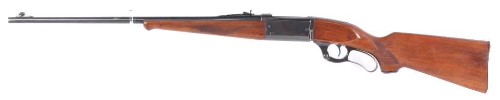 Savage Model 99 .25-3000 Savage Cal. Lever Action Rifle: Serial Number 711735, .250-3000 Savage caliber, 24" barrel, With blade front sight and adjustable Rocky Mountain rear sight. The receiver has been drilled for a scope. Checkered walnut pistol grip sto