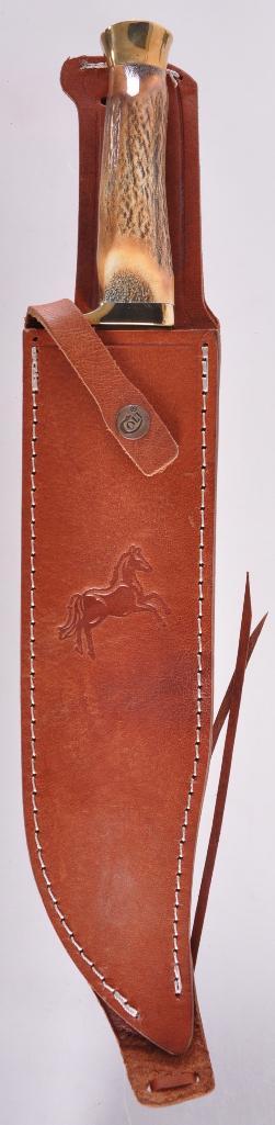 Colt CT 848 Bowie Knife with Stag Handle and Leather: Like New with Original Box, Overall Length 17 inches