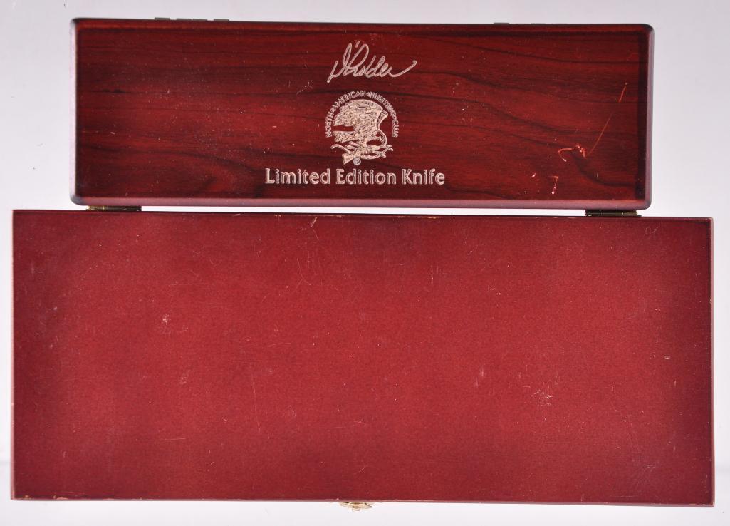 Group of 3 Limited Edition Knives with Presentation: Includes 911 Commemorative Set and D Holder Limited Edition Fixed Knife, Holder Overall Length 6 3/4 inches