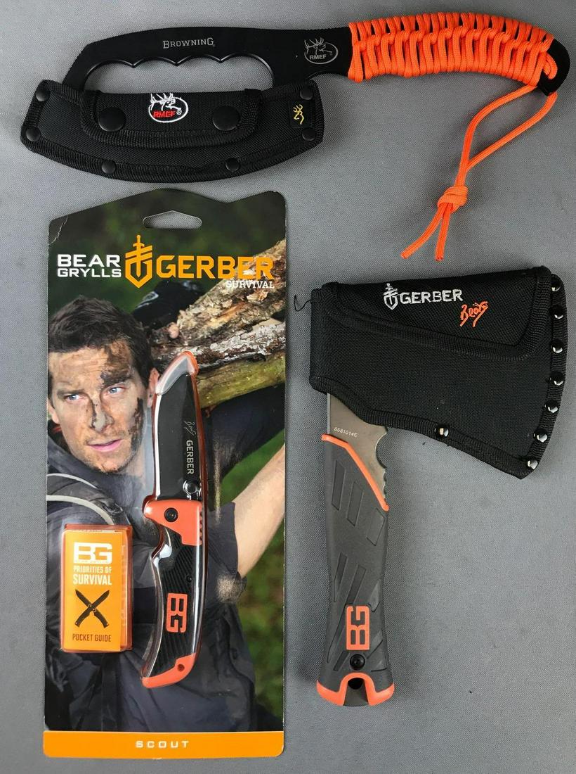 Group of 3 Gerber and Browning Survival Knives: Largest Overall Length is 12.5 inches