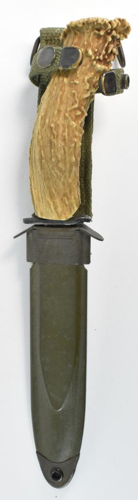 Dix Knife with Stag Handle and USM8A1 Scabbard: Total Length with Scabbard 12 1/2 inches
