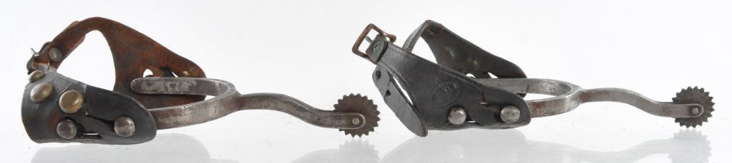 Antique Western Cowboy Spurs: Heel Width 3 inches, Total Measurement 3 1/2 x 6 1/2 x 1 inches