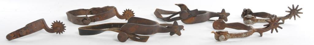 Group of 3 Pairs of Antique Western Cowboy Spurs: Largest 4 x 6 x 1 1/2 inches