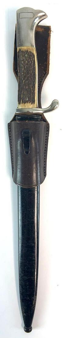 WW2 German Dress Bayonet with Scabbard, Frog, and Stag: Blade is Marked Eickhorn Solingen, Total Length with Scabbard 15 1/2 inchesÊ