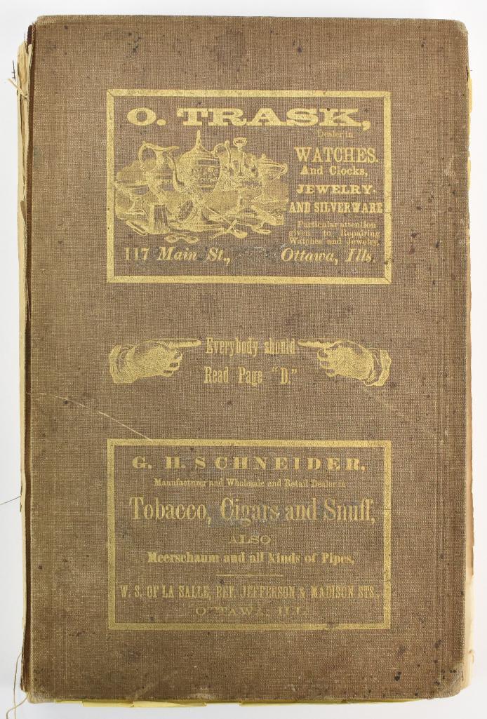 1869-70 City of Ottawa Illinois City Directory: Loose Front and Back Cover, Damaged Binding