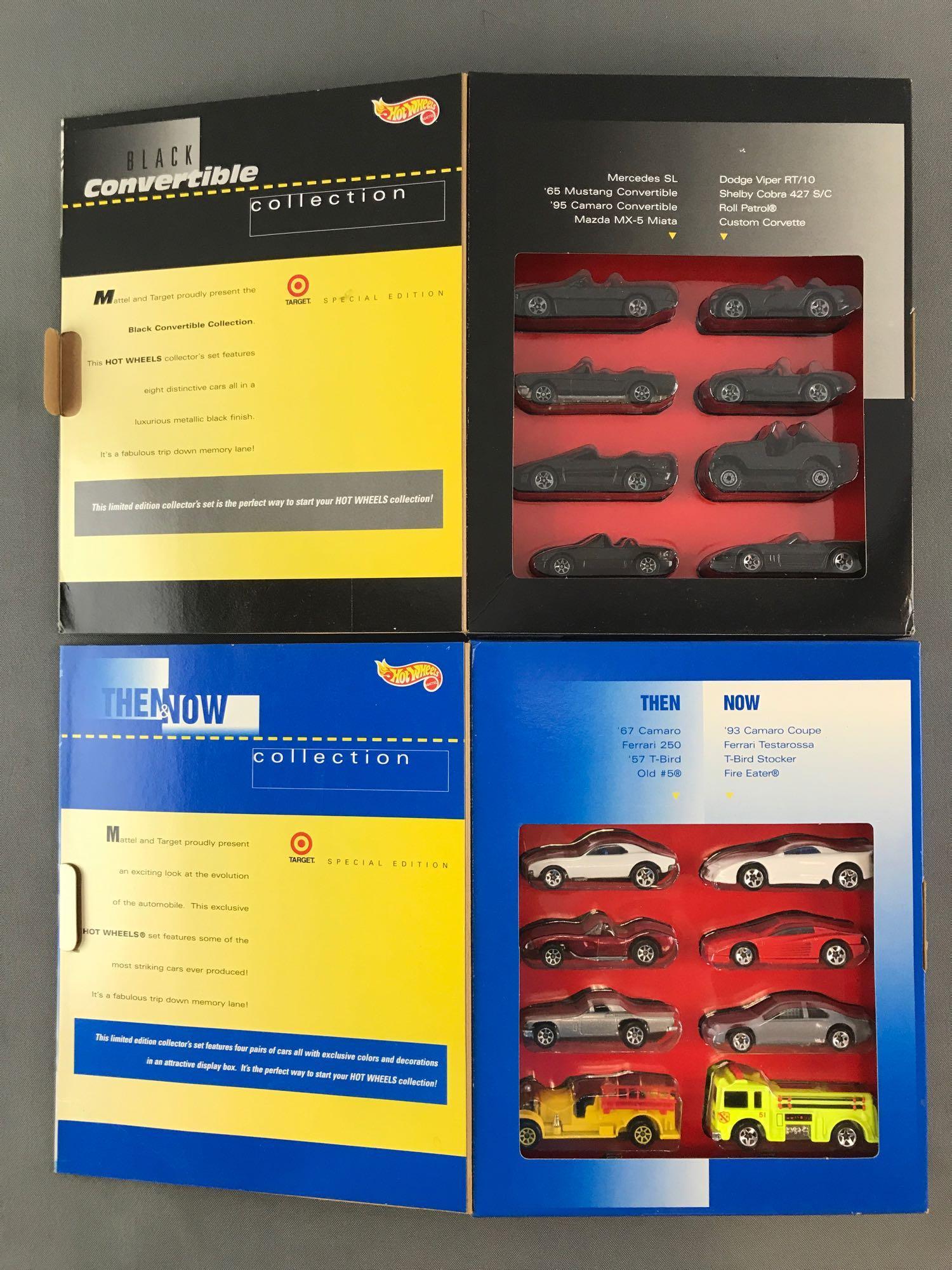 Group of 2 Hot Wheels Target Exclusive die-cast vehicle: New in original packaging, 8 piece sets-Black Convertible Collection and Then & Now Collection