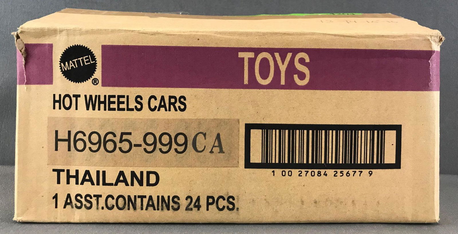Partial shipping box of assorted Hot Wheels die-cast: New in original packaging, 23 pieces