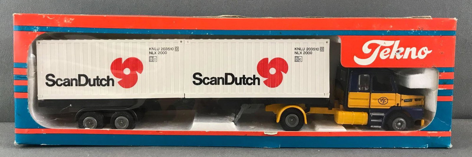 Tekno die-cast Tractor Trailer in original packaging: 1/50 scale. ASG cab, ScanDitch trailer
