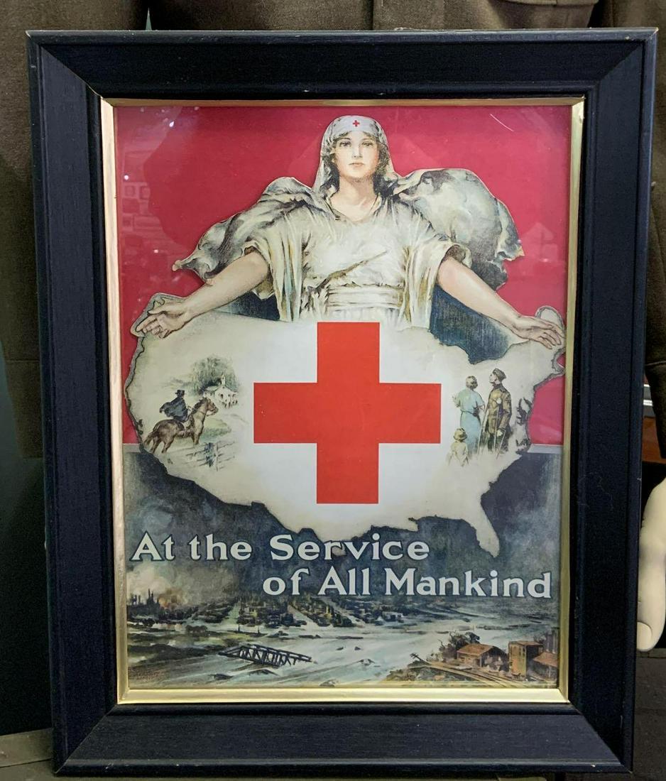 WW1 US Red cross die cut cardboard countertop standee: Framed, without frame measures 12 x 16 inches, frame measures 15 x 19 inches. Published by Lawrence Wilbur