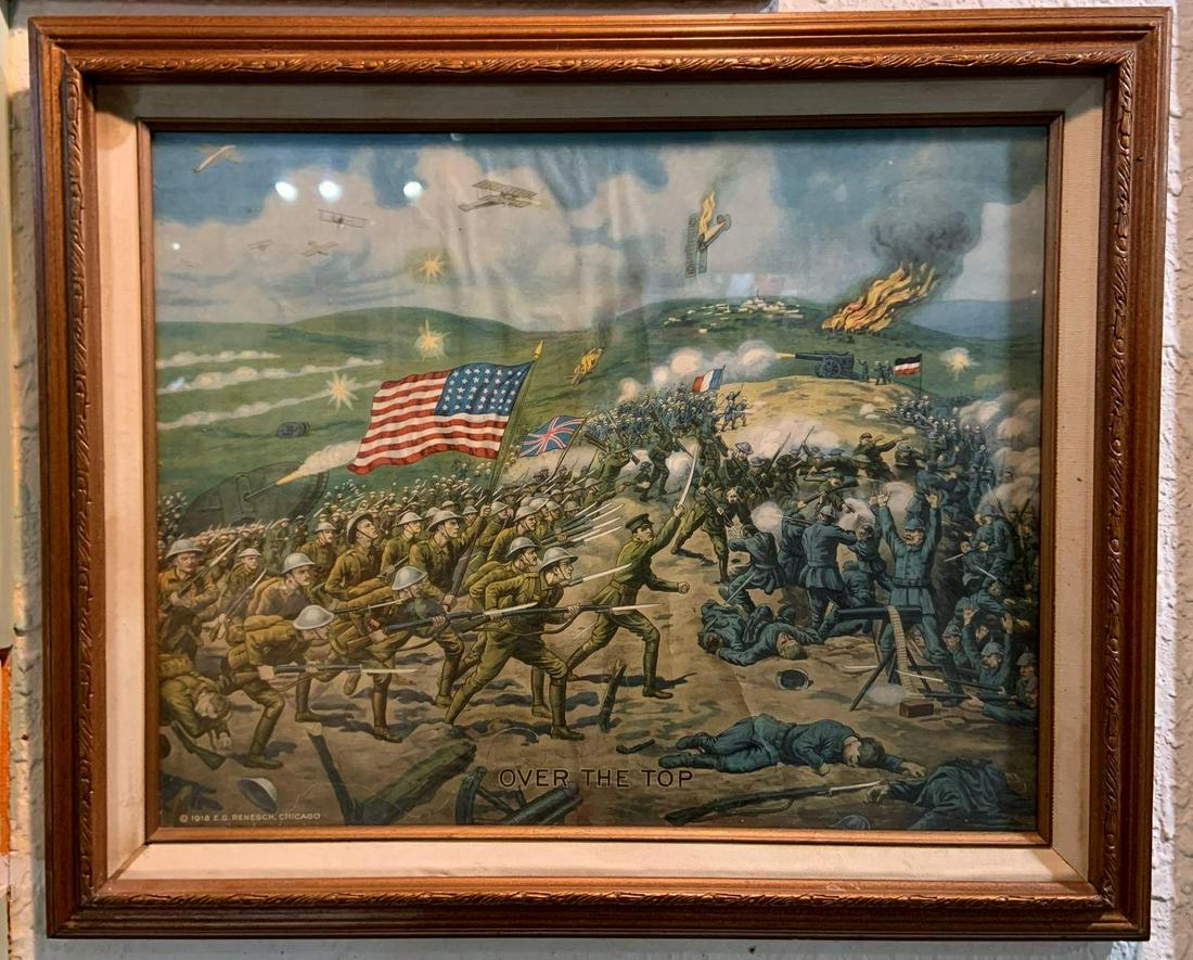 WW1 US ÒOver the TopÓ framed print: Frame measures 24 x 20 inches