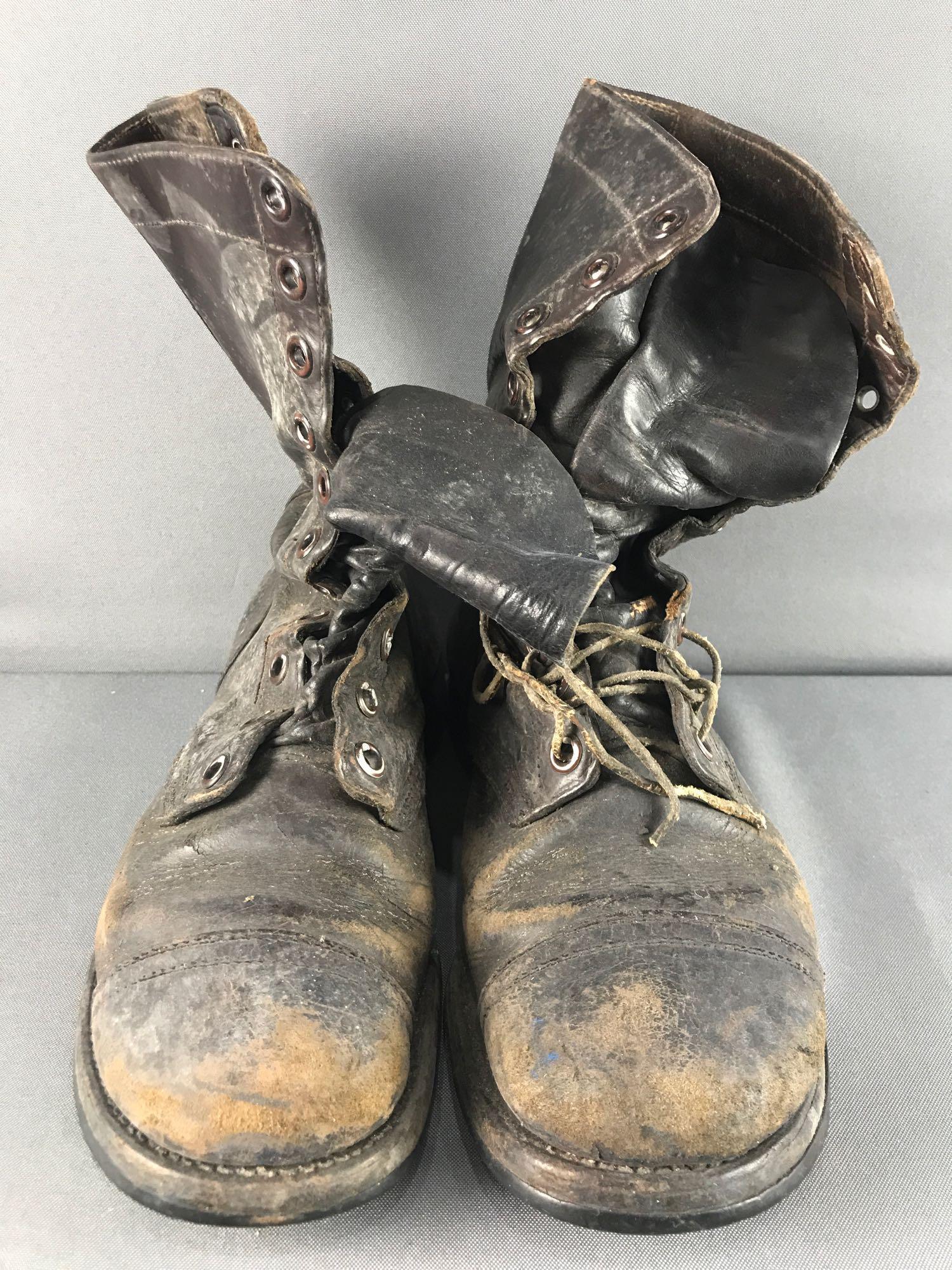 Combat Boots: Leather. Appx 12x10 inches