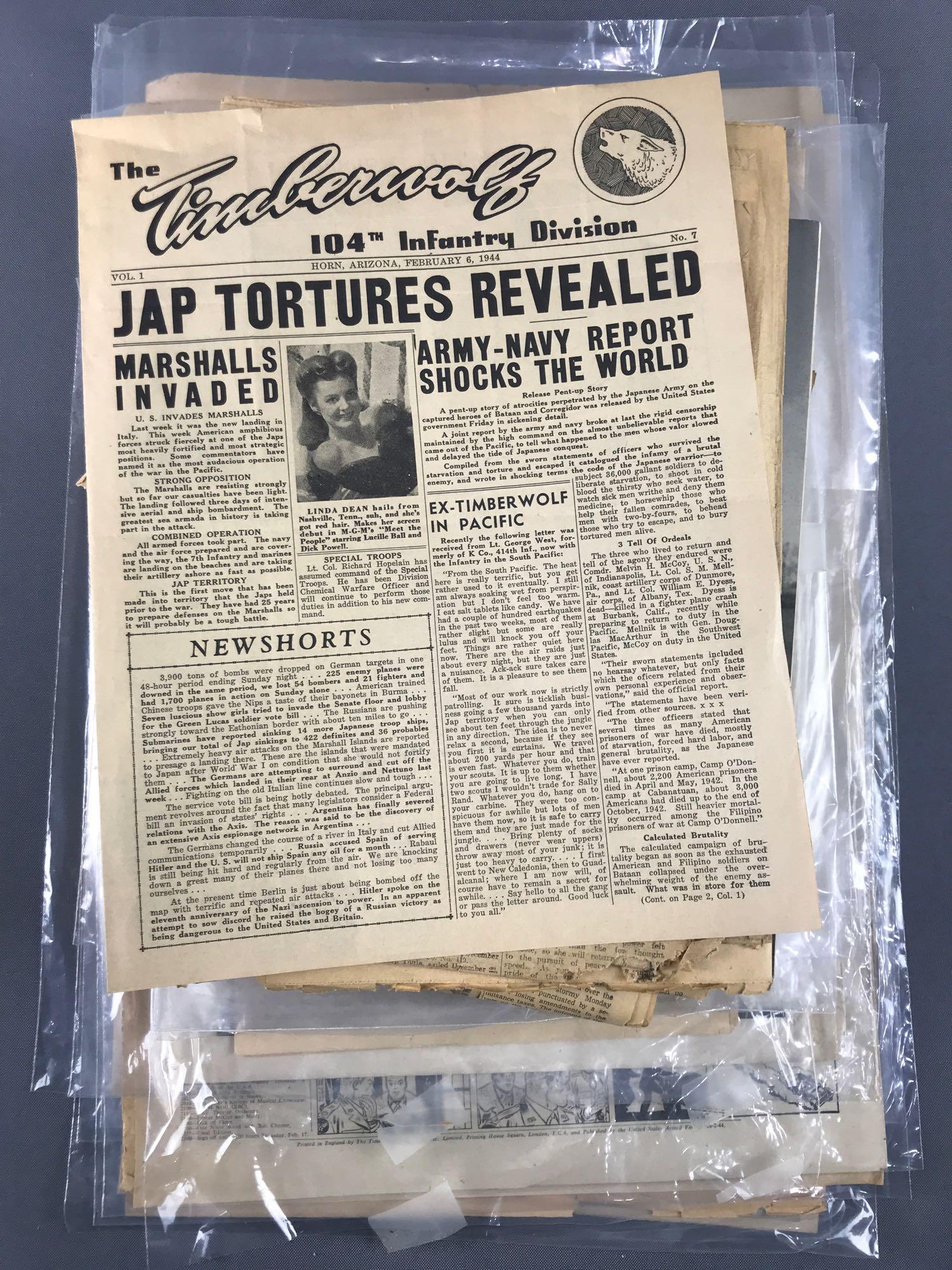 Group of Appx 20 WW1, WW2, and post-war newspapers and: The Timberwolf, Start and Stripes, The Courier, The Rockford Morning Star, and more