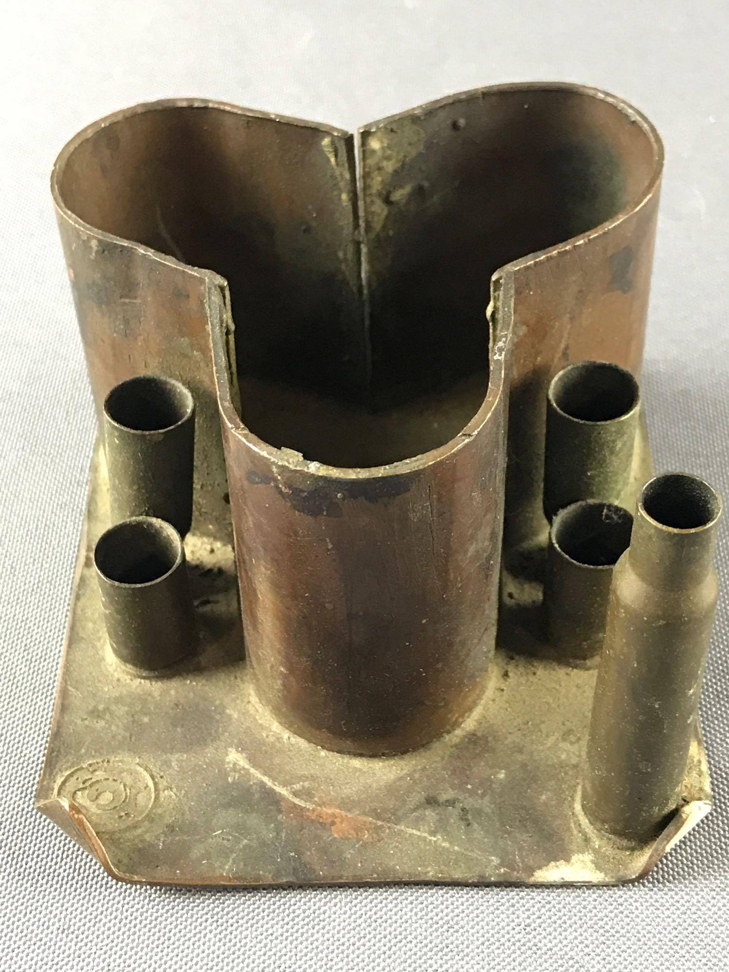 WW1 Trench Art: Trench art shell with fluted top. Measures 3.25x3.25 inches.