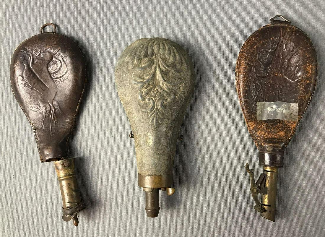 Civil War Era Powder Flask: Largest measures 8.5x3.25 inches.