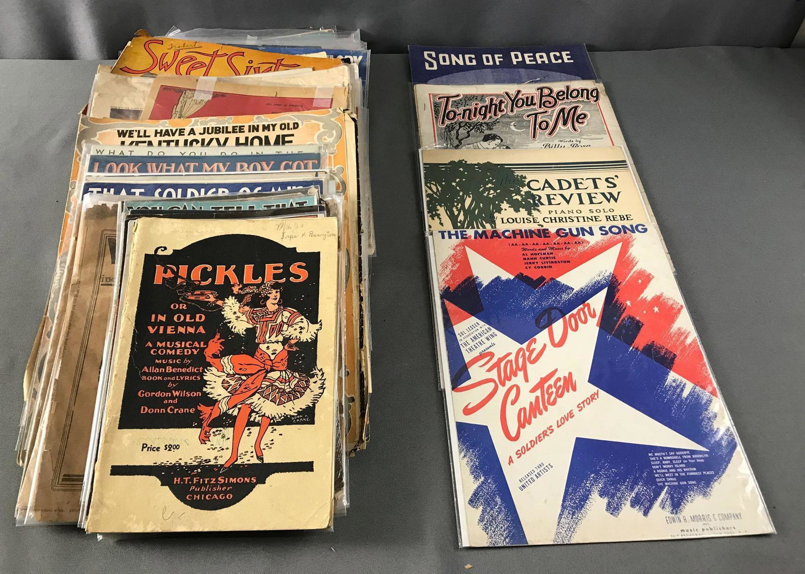 Vintage Group of 30 Plus Sheet Music: Includes Stage Door Canteen Measuring 9.25x12.35 inches, and more.
