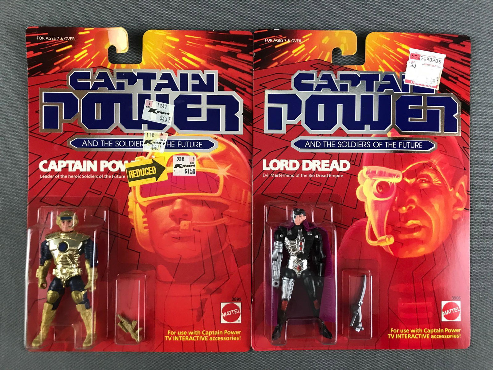 Group of 2 Mattel Captain Power and the Soldiers of the: New in original packaging. Includes Captain Power and Lord Dread. Action figures are appx 4 inches, packaging measures 7x10 inches.
