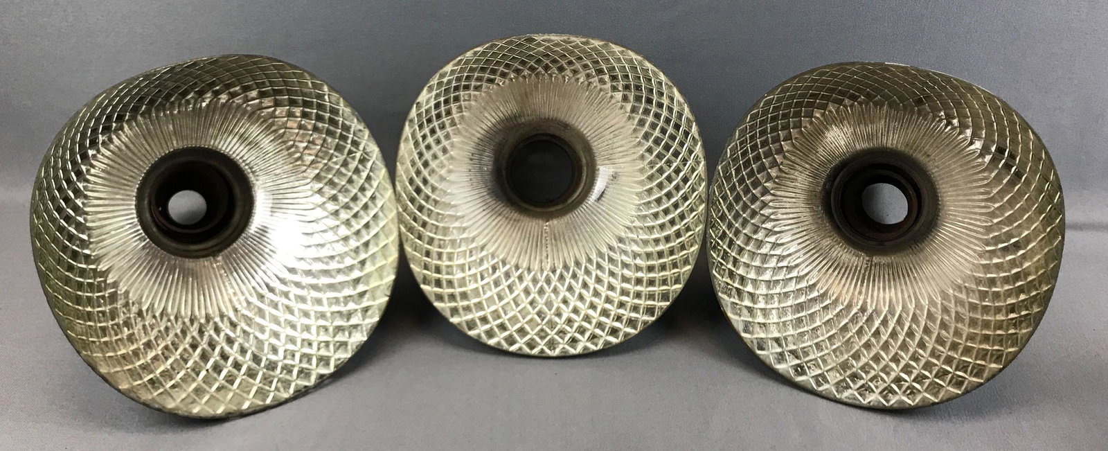 Group of 3 : Vintage Mercury Glass Quilted Reflector: 9 1/2 x 10 inches