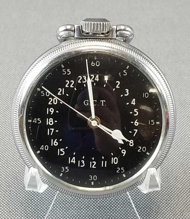 Vintage (1941) Hamilton Watch Co. Open Face Pocket: #4C24340. Grade 4992B, Model 5, 16s, 22j. Distinctive black enamel face. Runs