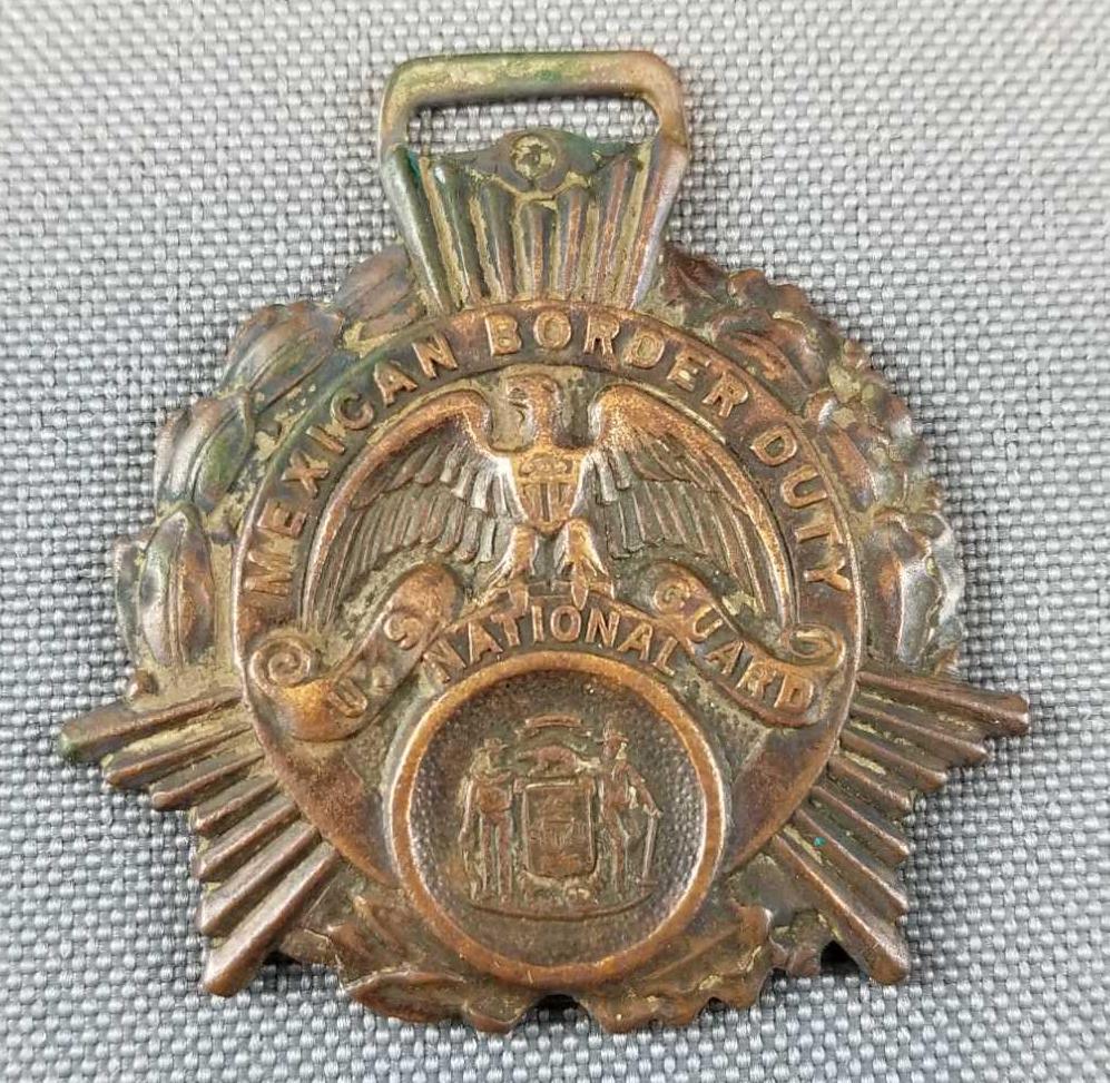 Antique (1917) US National Guard Pocket Watch Fob: Mexican border duty, National Guard