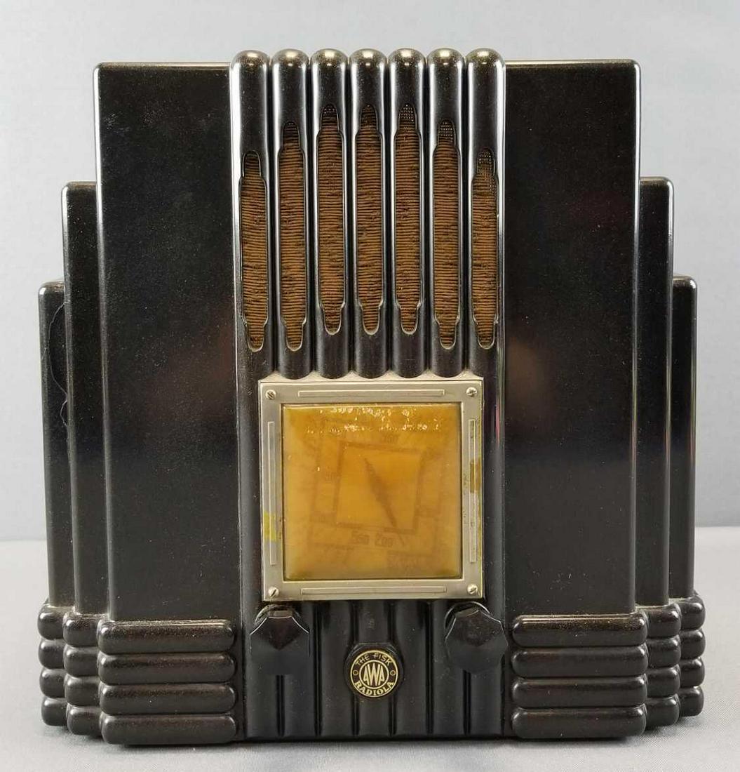 Vintage Awa Radiola "The Fisk" Bakelite Radio Art Deco: 11 x 11 inches; untested. Made in Australia, several cracks in the case