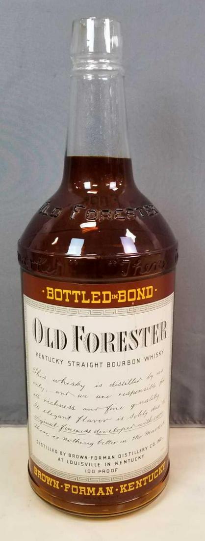 Old Forester Bourbon Whiskey Oversized Glass Bottle: 31 inches tall. New, old stock. Chip at lip