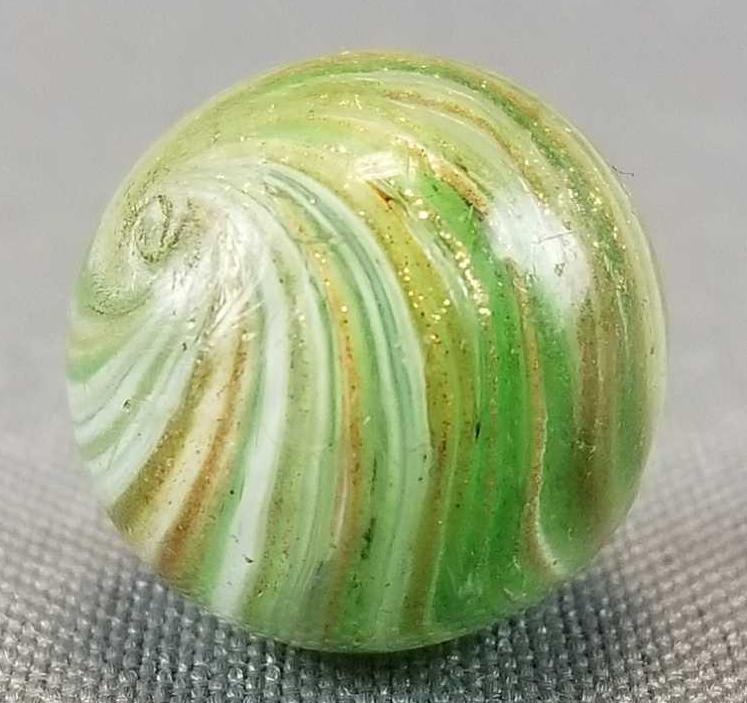 Antique Light Green Banded Lutz Marble: 17mm, Pontil marks, some flaws