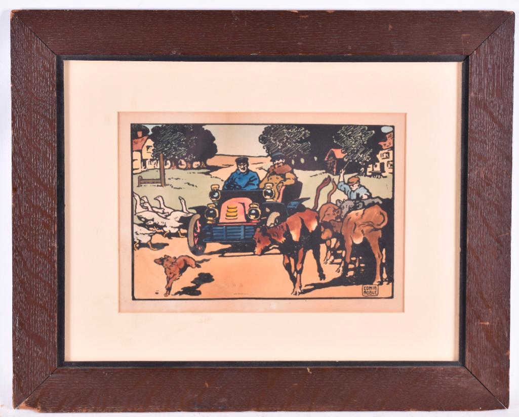 (John) Edwin Noble : "Roadblock" Framed Print: Frame measures 21 1/4 x 17 inches; Print measures 12 1/2 x 9 1/2 inches. Some damage to frame