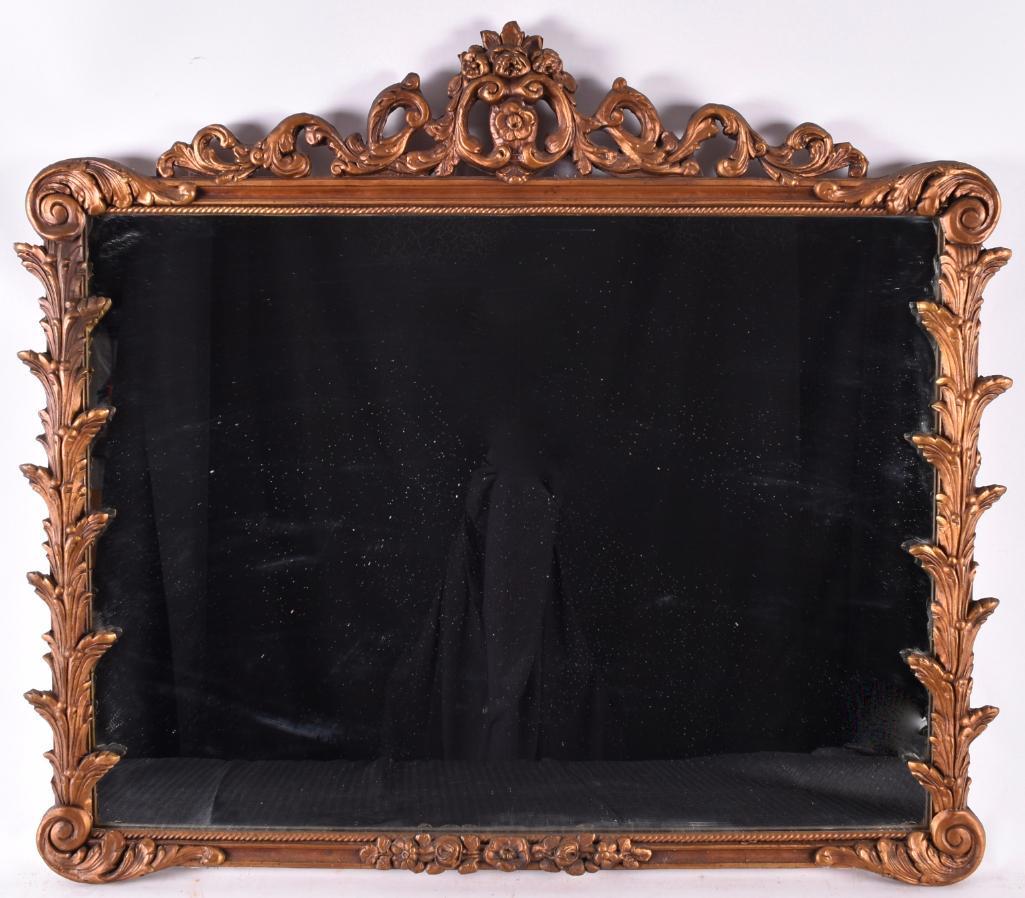 Antique Ornate Gilded Mirror With Floral Design