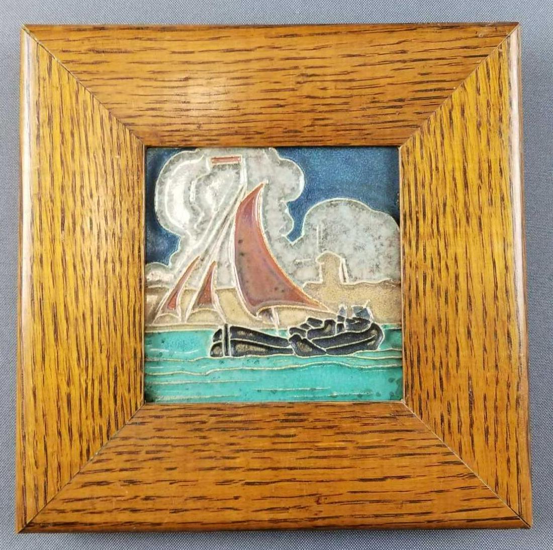 Framed "Seascape" Art Tile: 8 x 8 inches. Frame has a few small scratches