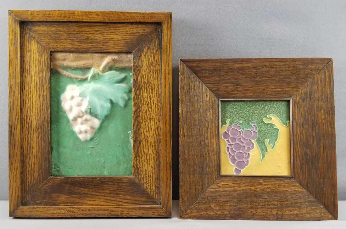Set of 2 : Framed Grape Art Tiles: Heavy wood frames. Larger framed tile measures 11 x 14 inches