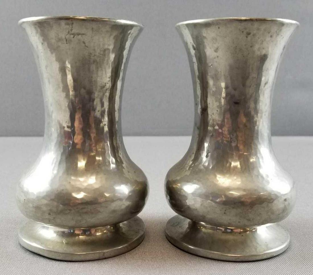 Pair of Archibald Knox Liberty Co. Tudric Hammered: 5 inches tall. Vases are marked "Tudric" English Pewter; and "0987"