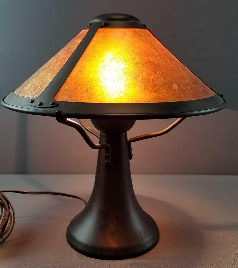 Modern Craftsman Style Copper Lamp by Mica: Working condition, 15 inches tall