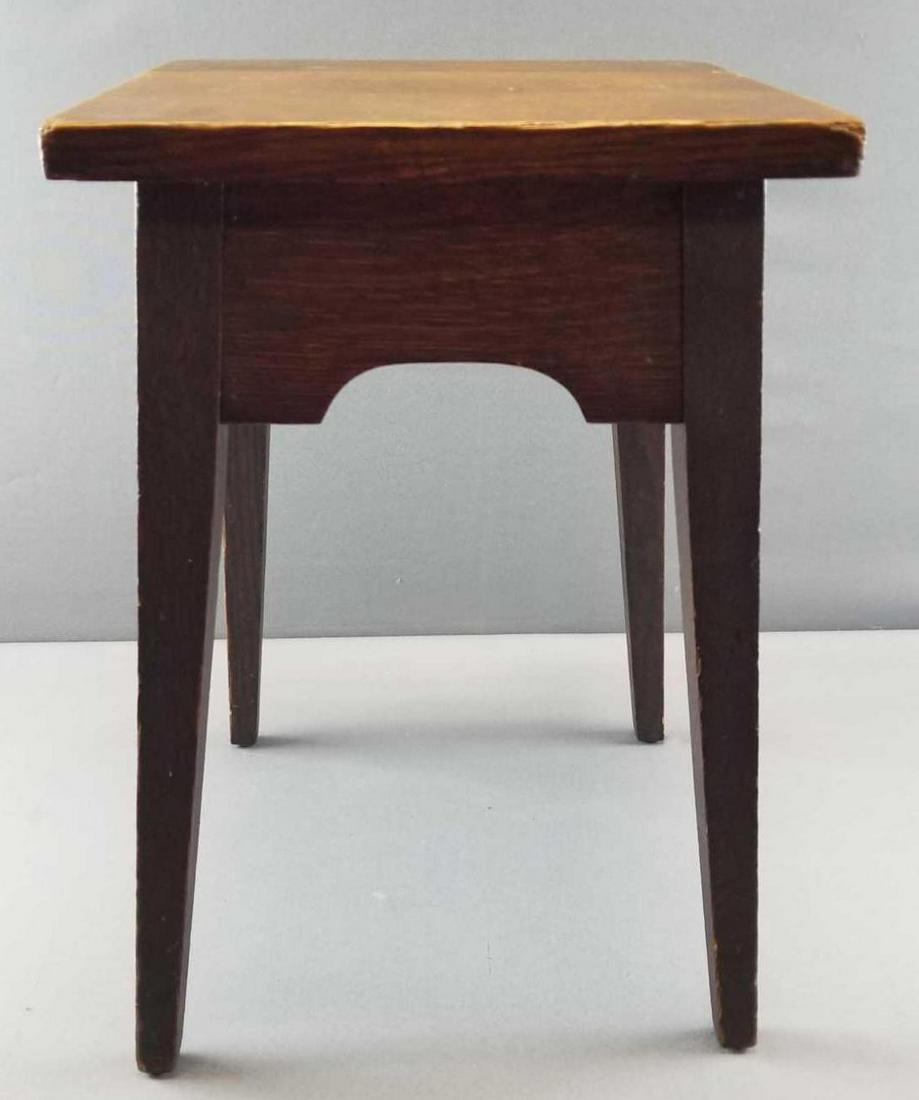 Vintage Craftsman Mission Style Side Table: 18 inches tall. Top measures 12 x 12 inches. Some damage to finish and edges