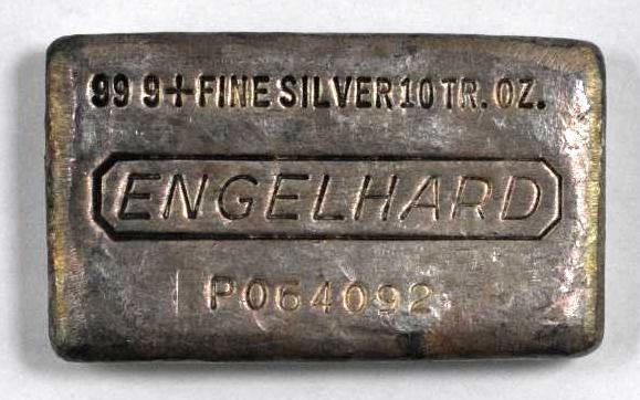 Engelhard 10oz. .999 Fine Silver Poured Ingot / Bar (1 of 2)