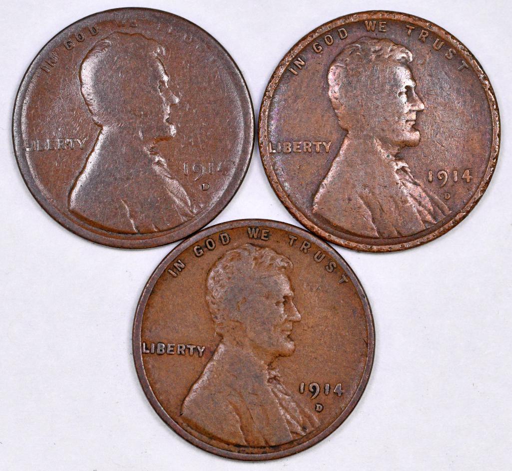 Group of (3) 1914 D Lincoln Wheat Cents (1 of 2)