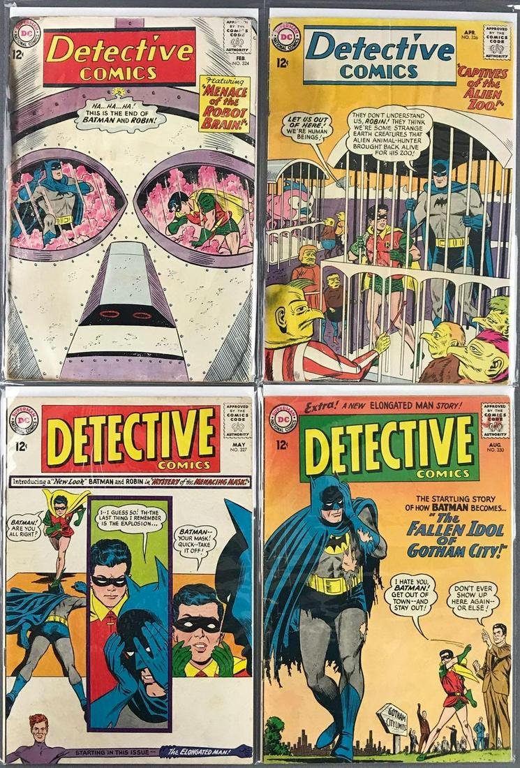 Group of 4 DC Comics Detective Comics Comic Books: Includes No. 324 (published February 1964 $.12), No. 326, No, 327 & No. 330 (published August 1964 $.12). Silver Age, bagged and boarded.