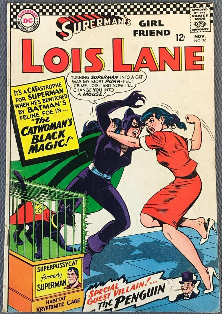 DC Comics Supermans Girlfriend Lois Lane No. 70 Comic: â€œThe Catwomans Black Magic!” Published November 1966 $.12 Silver Age, bagged and boarded.