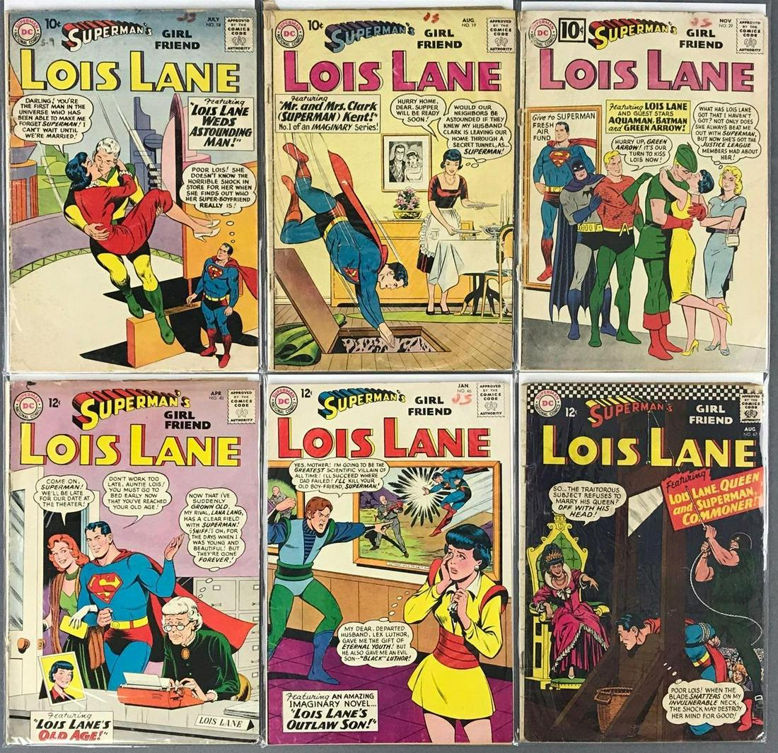Group of 6 DC Comics Supermans Girlfriend Lois Lane: Includes No. 18 (published July 1960 $.10), No. 19, No. 29, No. 40, No. 46 & No. 67 (published August 1966 $.12) Silver Age, bagged and boarded.