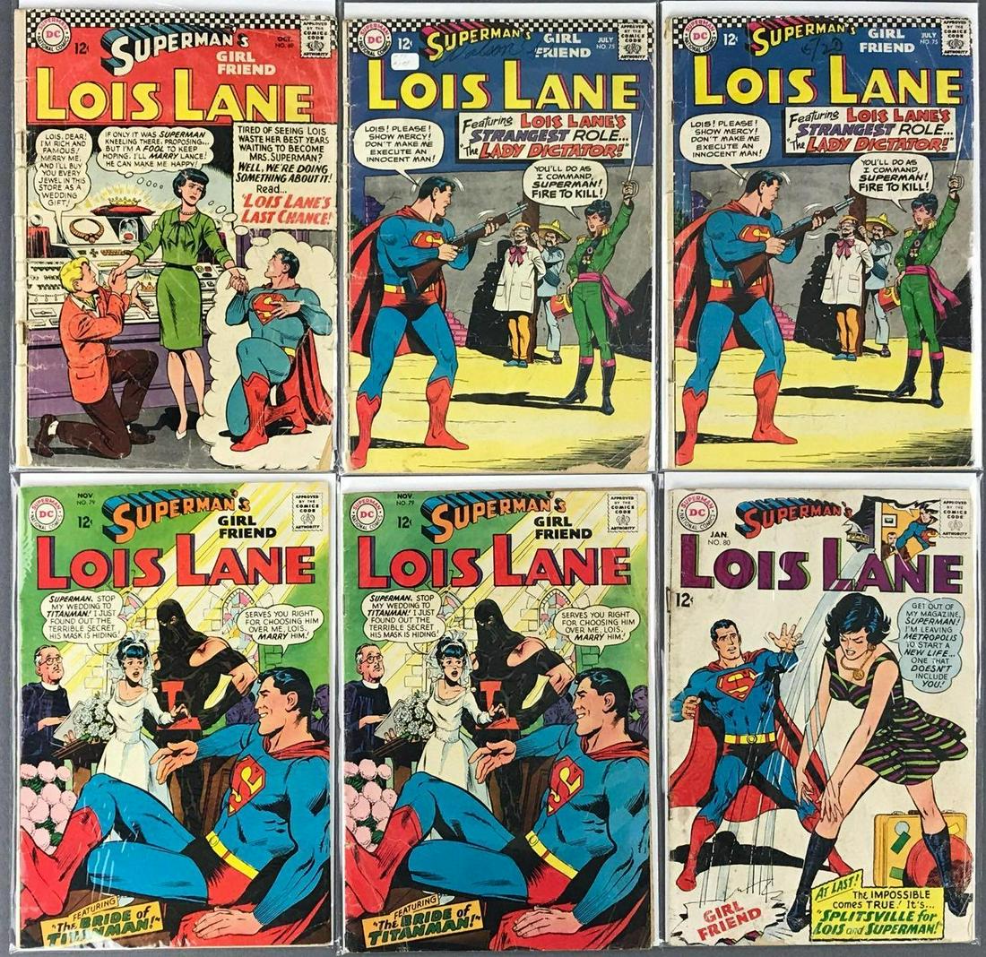 Group of 6 DC Comics Supermans Girlfriend Lois Lane: Includes No. 69 (published October 1966 $.12), No. 75, No. 79 & No. 80 (published January 1967 $.12) Silver Age, bagged and boarded. Includes duplicates.